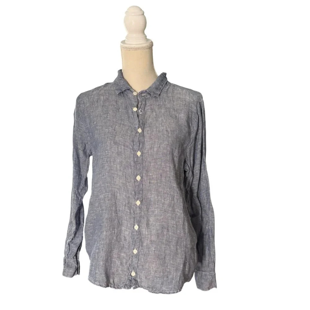 CP Shades Romy Linen Shirt S small chambray blue denim long sleeve button up - Picture 4 of 9